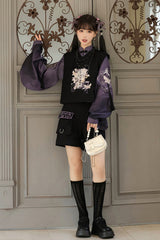 Black/Purple Stand Collar Long Sleeves Embroidery Classic Chinese Style Prince Hanfu Ouji Set - Product - 6