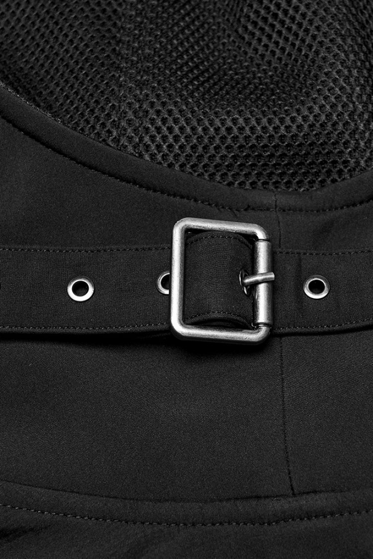 Black Irregular Hooded Buckle Straps Men's Punk Cloak - Product - 5