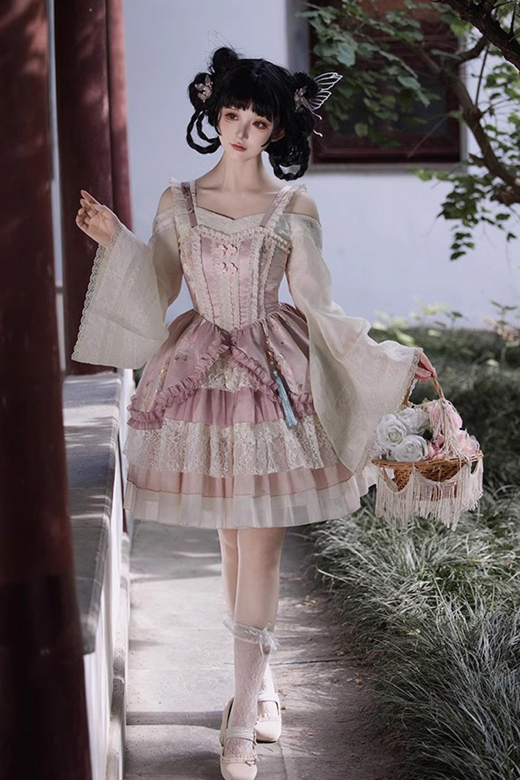 Pink Multi-Layered Ruffle Cardigan Lace Sweet Chinese Style Lolita Jsk Dress - Product - 12