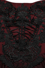 Black/Red Floral Embroidery Lace-Up Women's Gothic Slip Dress - Product - 6