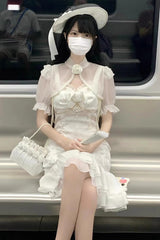 Camellia Rose Ruffle Asymmetric Gothic Chinese Style Elegant Lolita Jsk Dress 3 Colors - White - 8