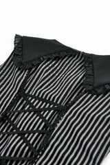 Black/Grey Navy Collar Sleeveless Bow Lace-Up Pinstripe Multi-Layered Ruffled Women's Gothic Dress - Product - 17