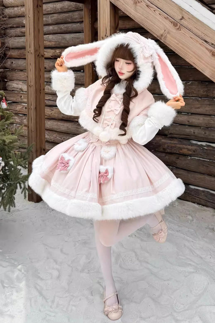 [Sweet Dream Bunny] Furry Bowknot Sweet Lolita Dress 2 Colors and 2 Versions - Product - 16