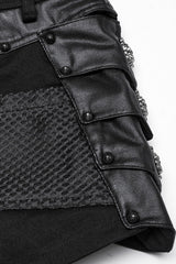 Black Stitching Faux Leather Mesh Studded Women's Punk Shorts - Product - 8
