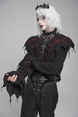Black/Red Stand Collar Long Sleeves Ruffled Men's Gothic Plunging Shirt - Product - 3