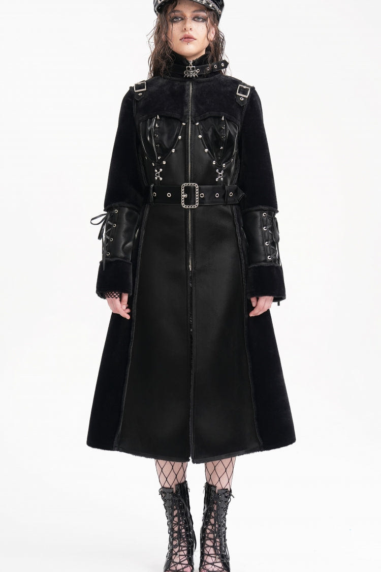 Black Women's Buckle-up Studs Eyelets Gothic Coat - Product - 6