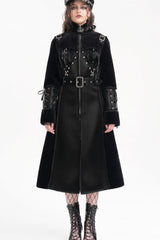 Black Women's Buckle-up Studs Eyelets Gothic Coat - Product - 6