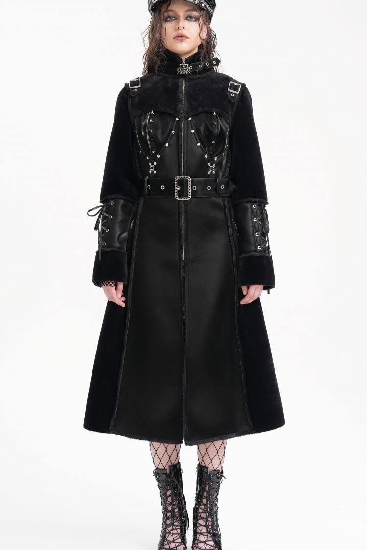 Black Women's Buckle-up Studs Eyelets Gothic Coat - Product - 6