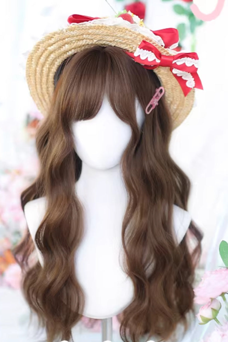 Warm Brown Japanese Style Wavy Daily Sweet Lolita Wig with Light Airy Bangs - Product - 4