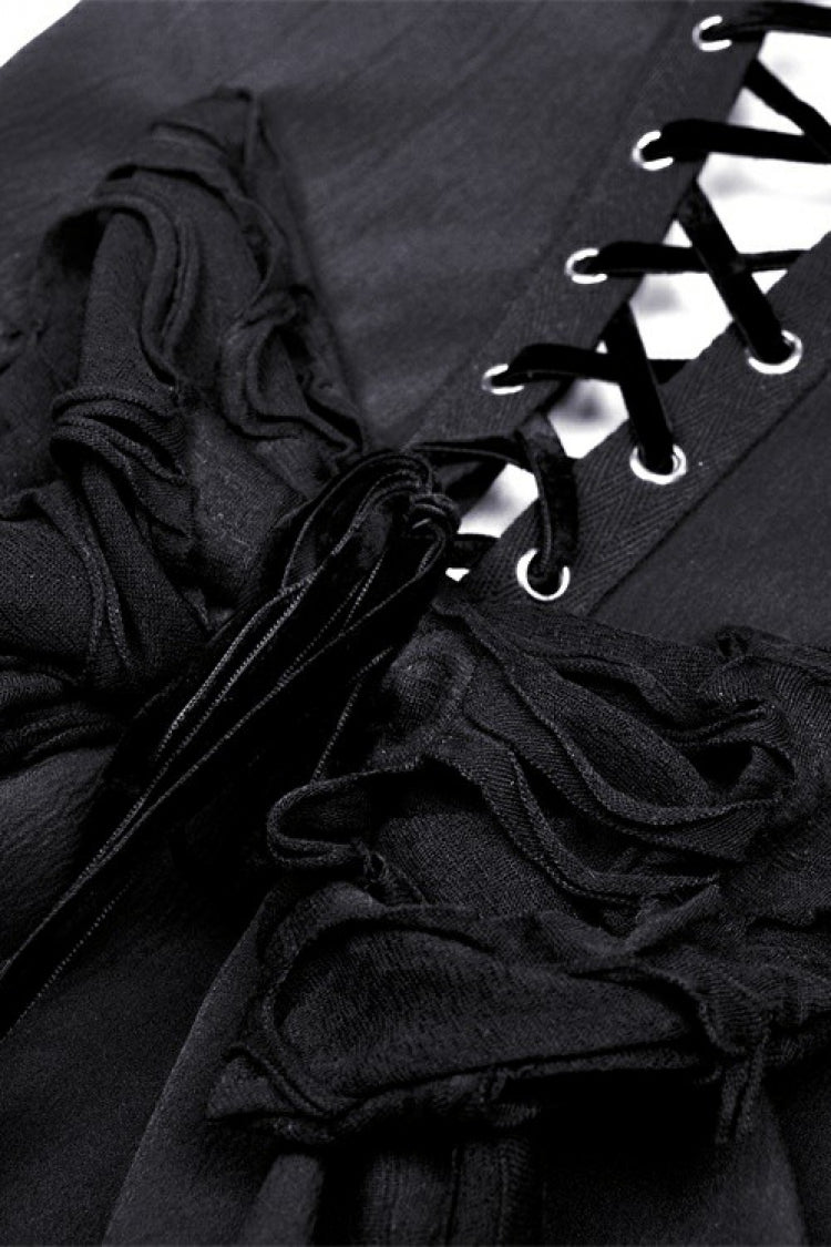 Black Little Devil Sleeveless Multi-Layered Lace-Up Women's Punk Slip Graduation Dress - Product - 14