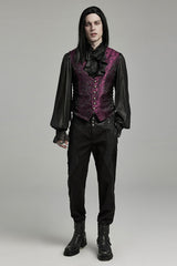 Black Stand Collar Jacquard Ruffle Men's Gothic Blouse - Product - 4