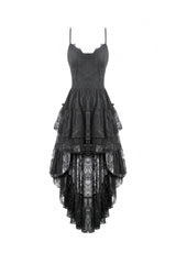 Black Women's Gothic Vintage Lace Multi-Layered Ruffled High-Low Slip Dress - Product - 3