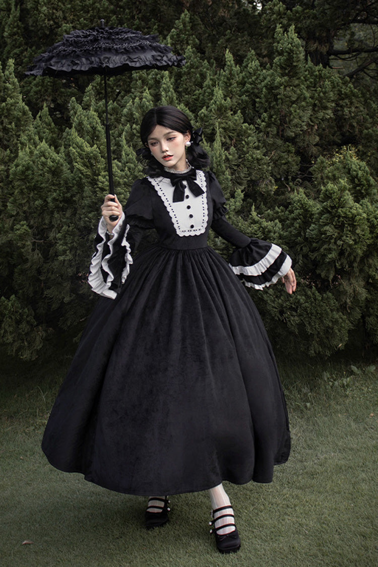 Black [Sleepless Night] Long Hime Sleeves Ruffle Bowknot Gothic Lolita Dress - Product - 7