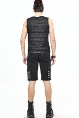 Black Broken Holes Thick Stripes Chest Chain Knit Men's Punk Vest - Product - 8
