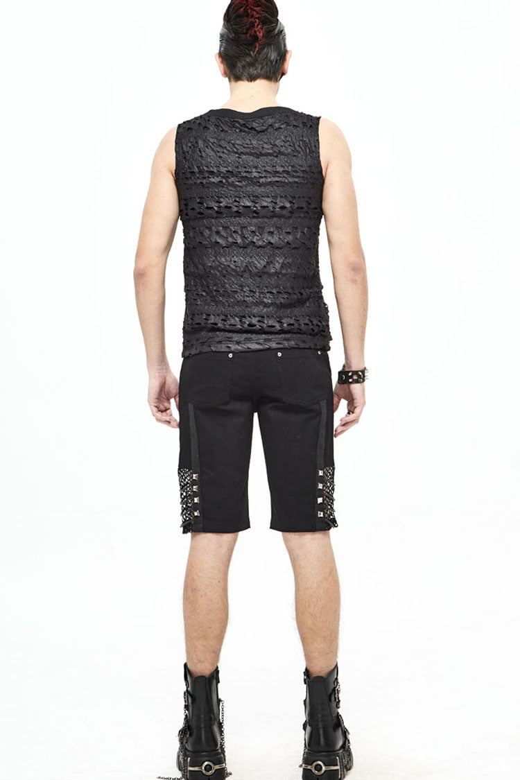 Black Broken Holes Thick Stripes Chest Chain Knit Men's Punk Vest - Product - 8
