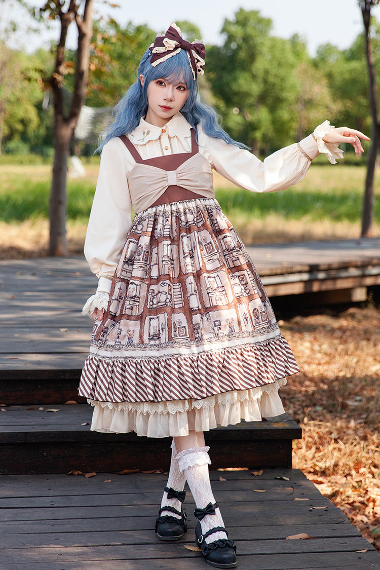 Brown Underground Bear Print Ruffle Bowknot Sweet (Dress Only) detail view 3