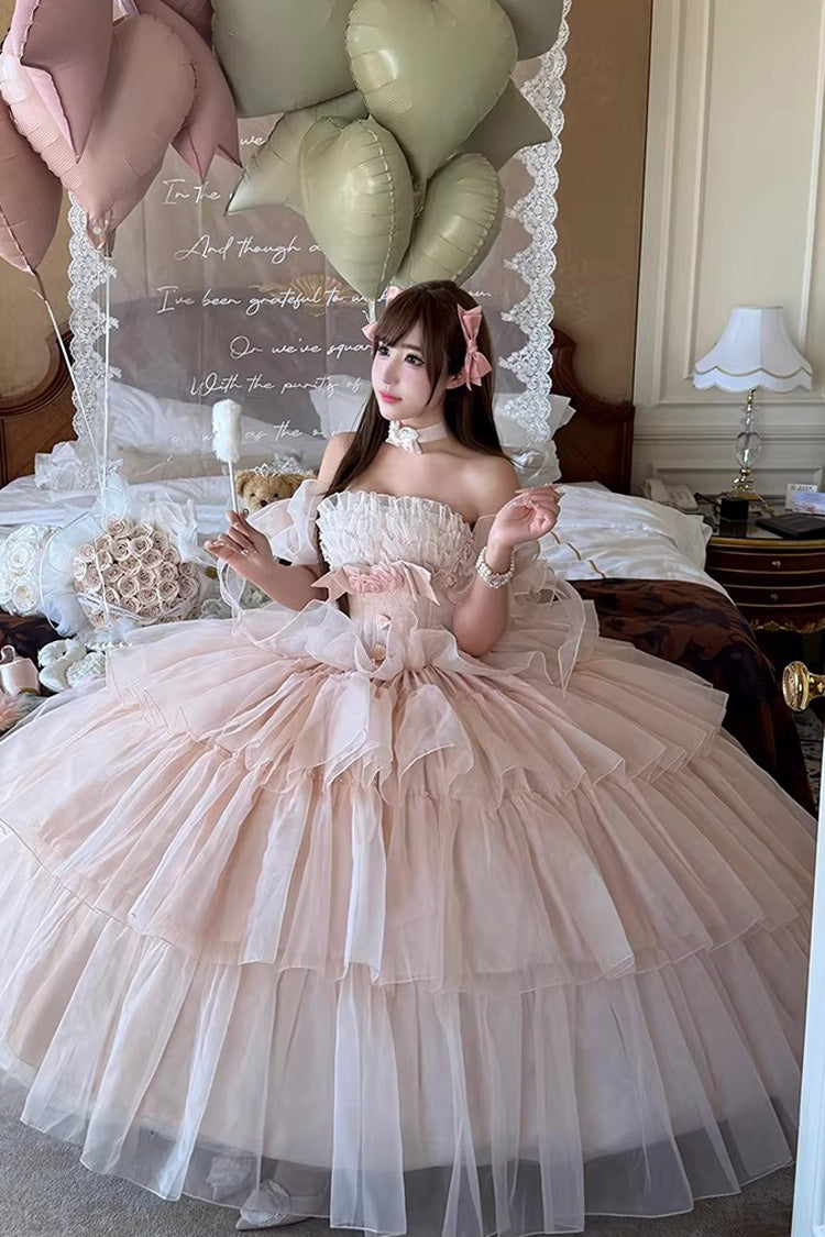Pink [Mousse Love Song] Sleeveless Multi-Layered Ruffled Hanayome Bow Sweet Lolita Dress - Product - 6