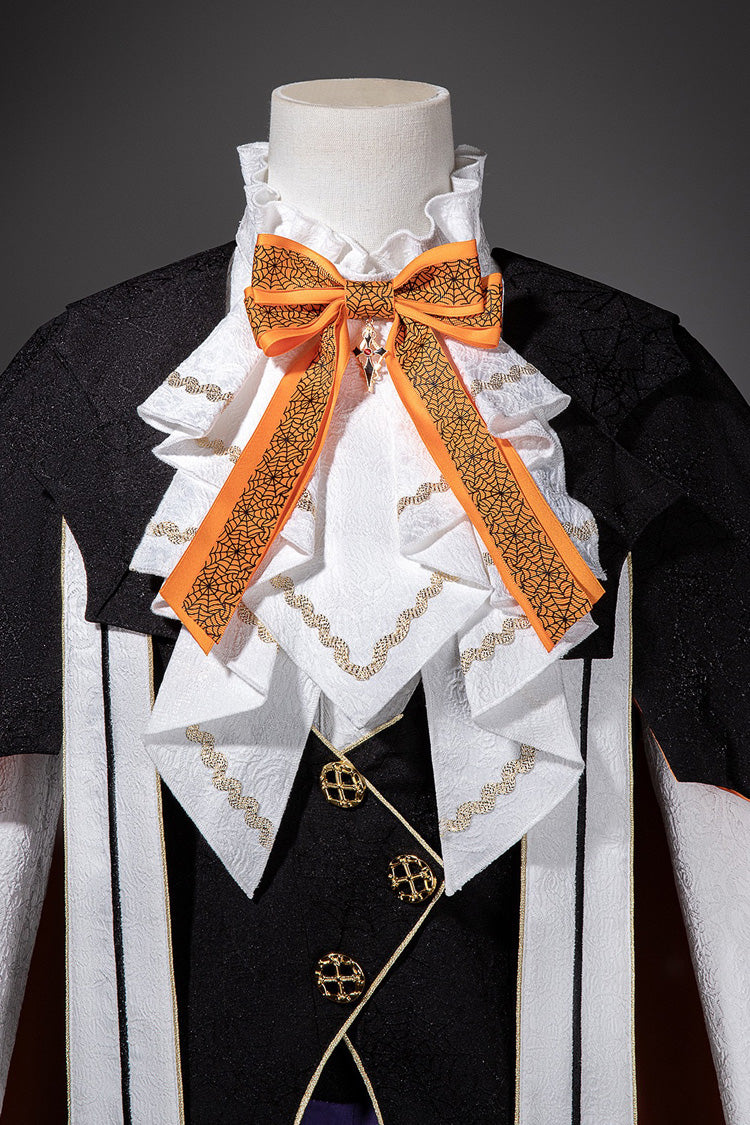 Black/Brown [Little Devil] Stand Collar Long Sleeves Gradient Print Ruffle Bowknot Gothic Prince Ouji Lolita Set - Product - 12