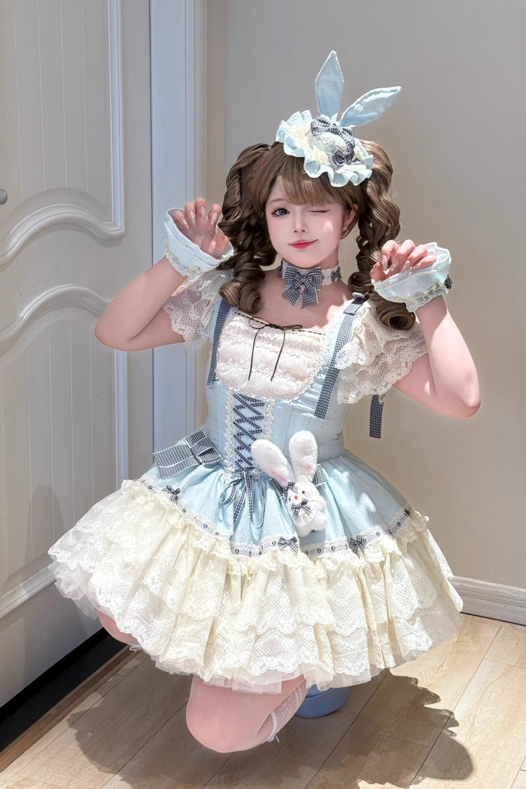 [Goodnight Alice] Sleeveless Ruffled Bow Lace-Up Sweet Lolita Jsk Dress 3 Colors - Product - 3