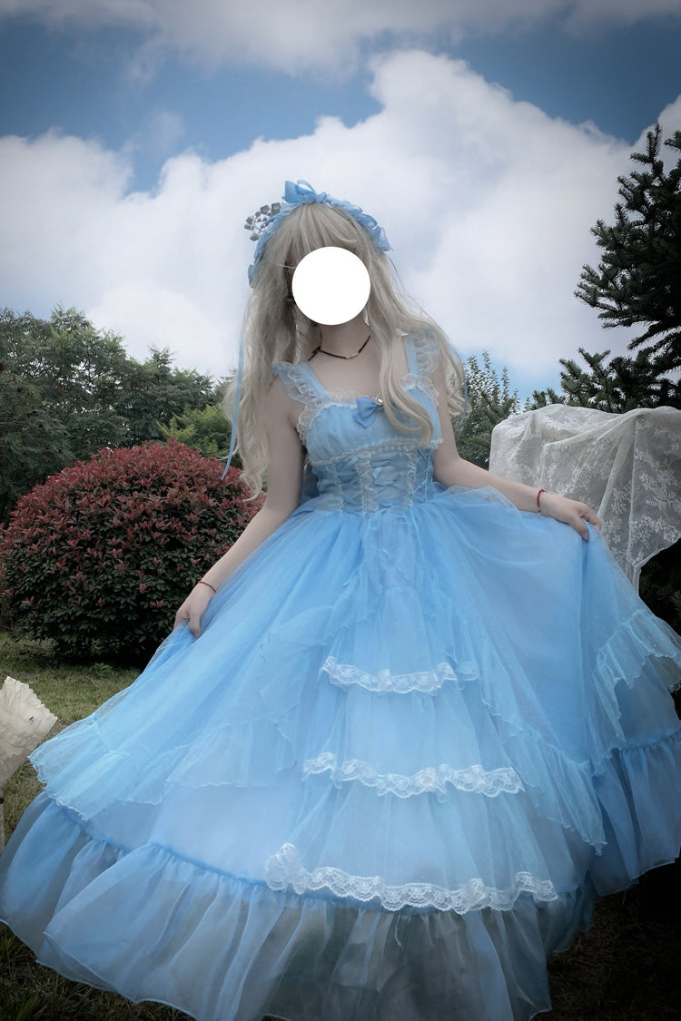 Blue [Moonlight Sonata] Ruffle Cardigan Bowknot Lace Sweet Vintage Lolita Jsk Dress - Product - 2