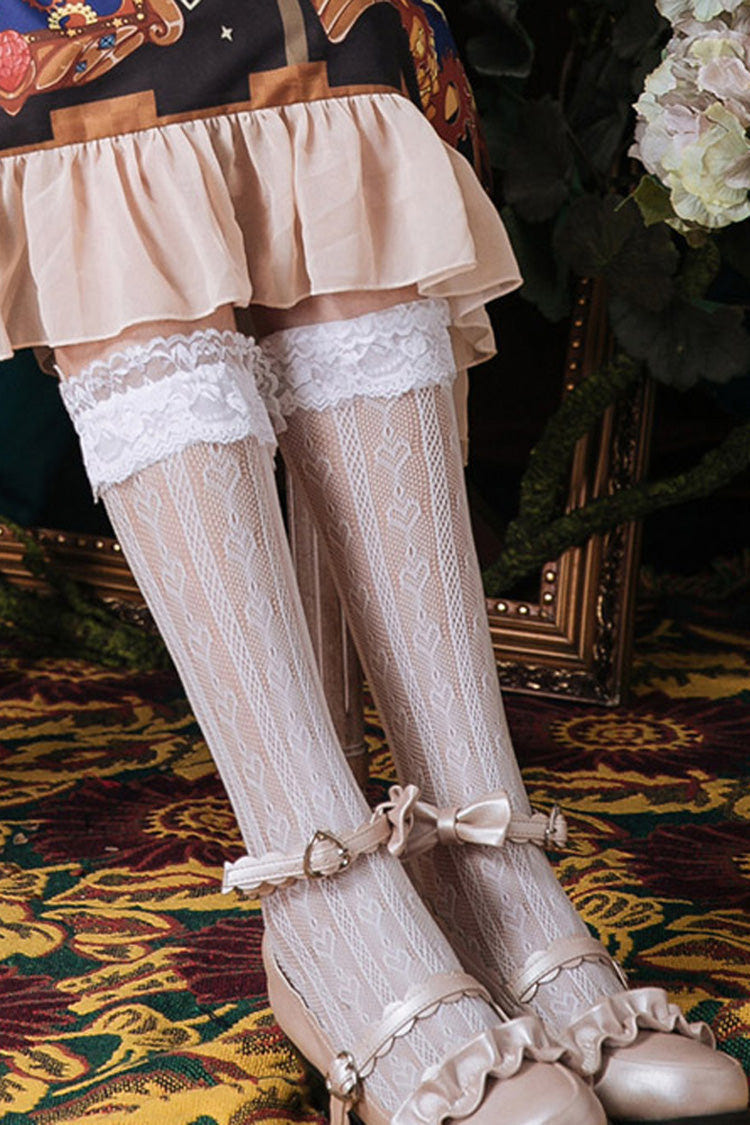 Love Heart Shape Lace Hollowed Out Middle Tube Lolita Socks - Product - 3