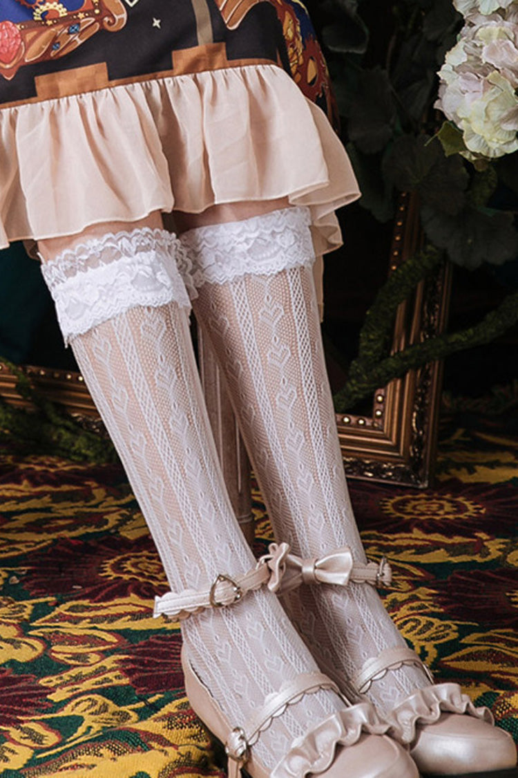 Love Heart Shape Lace Hollowed Out Middle Tube Lolita Socks - Product - 3