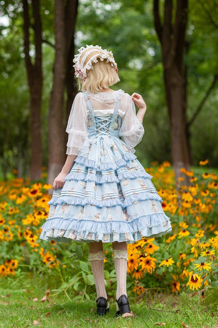 Miss Rabbit Dance Print Multi-layer Ruffle Sweet Elegant Lolita Jsk Dress 4 Colors - Product - 6