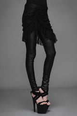 Black Rose Lace Mesh Outer Skirt Gothic Faux Leather Womens Pants - Product - 4