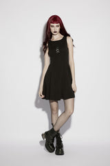 Black Off Shoulder Sleeveless Women's Gothic Moon Phase Printed Dress Graduation Dress - Black - 1