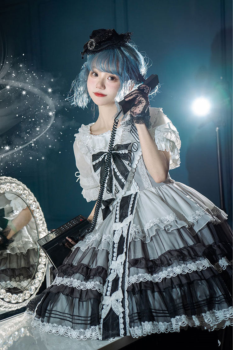 White/Black Multi-layer Ruffle Bowknot The Covenant of Summer Isle Gothic Princess Lolita Jsk Dress - Product - 5