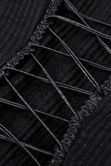 Black Women's Gothic Ruffled Stand Collar Long Puff Sleeves Spiderweb Splice Witch Maxi Dress - Product - 17