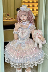 Rainbow Colors [Ballad of Feathers] Sleeveless Multi-Layered Ruffle Hanayome Bowknot Sweet Lolita Jsk Dress - Product - 6