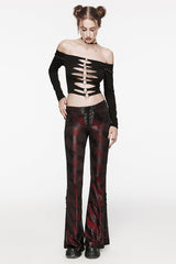 Low Waisted Thorns Print Lace-Up Women's Steampunk Flared Pants 2 Colors - Product - 12