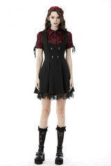 Wine Red Point Collar Short Puff Sleeves Ruffled Women's Gothic Elegant Blouse - Product - 5