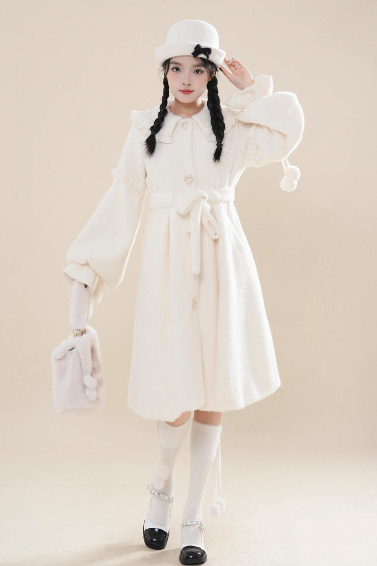 Light Beige Single Breasted Long Sleeves Bowknot Sweet Lolita Coat - Beige - 1