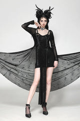 Black Long Sleeves Lace-Up Spiderweb Women's Gothic Elegant Witch Long Dress - Product - 7