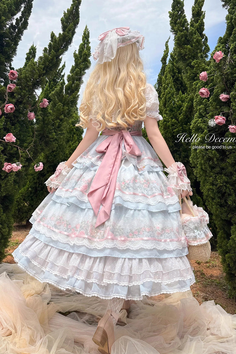 Multi-Color [Rose Flower Cage] Print Triple-Layered Ruffle Bowknot Sweet Elegant Lolita Jsk Dress - Product - 3