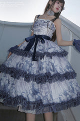 Multi-Color Multi-layer Cumulonimbus Print Ruffle Bowknot Sweet Lolita Jsk Dress - Multi-Color - 1