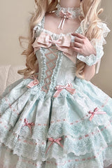 Green [Flora Isle Butterfly] Sleeveless Ruffle Bowknot Lace Lace-Up Sweet Elegant Lolita Jsk Dress - Product - 2