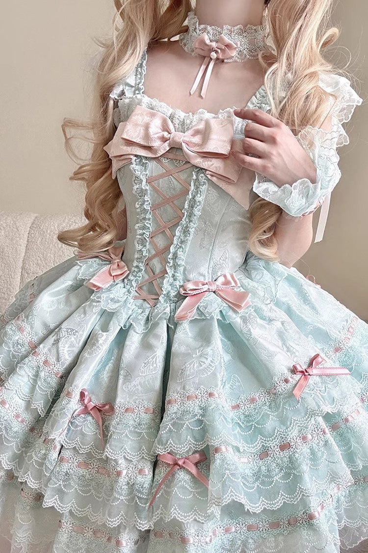 Green [Flora Isle Butterfly] Sleeveless Ruffle Bowknot Lace Lace-Up Sweet Elegant Lolita Jsk Dress - Product - 2