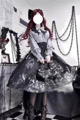 Black Print Halloween Classic Gothic Punk Elegant Lolita Skirt Set - Black - 1