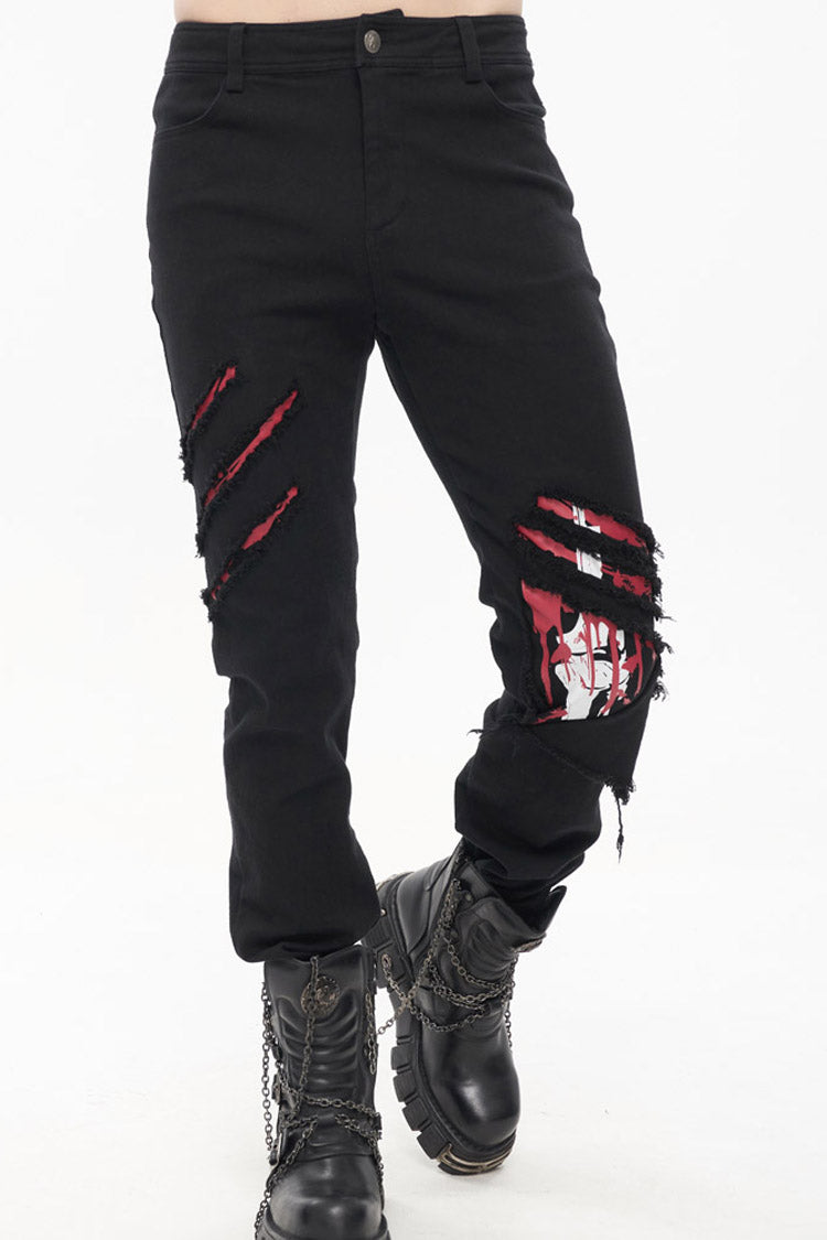 Black Punk Twill Ripped Leg-Bone Bleed Print Men's Pants - Product - 2