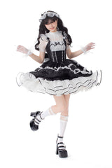 Black Multi-layer Ruffle Bowknot Lace-Up Ballet Style Sweet Princess Lolita Tiered Dress - Product - 4