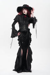 Black Floral Print Lace-Up Rose Chain Women's Gothic Fishtail Skirt - Product - 8