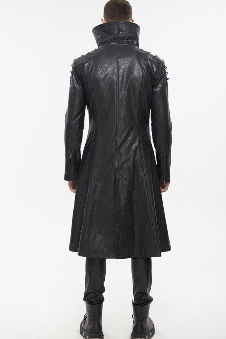 Black Gray Punk Exaggerated Large Collar Design Thick Rope Decoration Handsome Slim Men's Long Coat - Product - 9