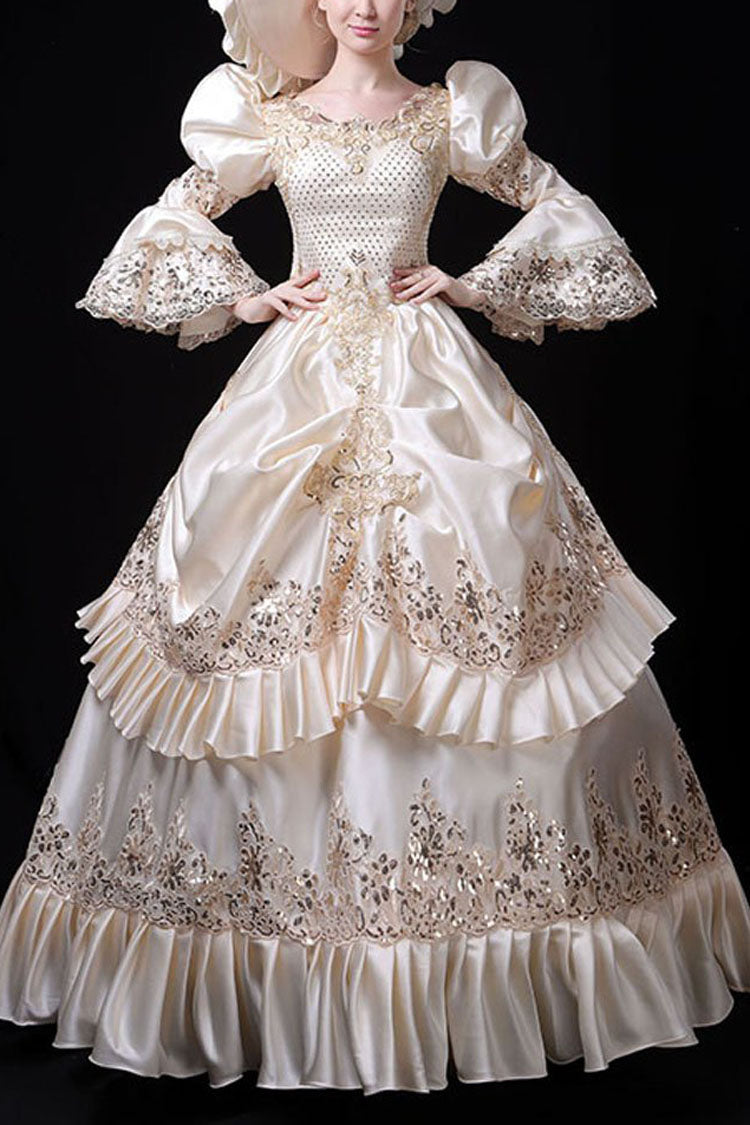 Champagne Court Style High Waisted Ruffled Multi-Layer Victorian Lolita Prom Dress - Champagne - 1