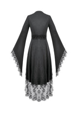 Black V Collar Long Trumpet Sleeves Lace Sheer Women's Gothic Kimono High Low Long Dress - Product - 15