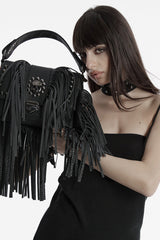 Black Studded Tassels Rivet Straps Faux Leather Women's Gothic Bag - Product - 2