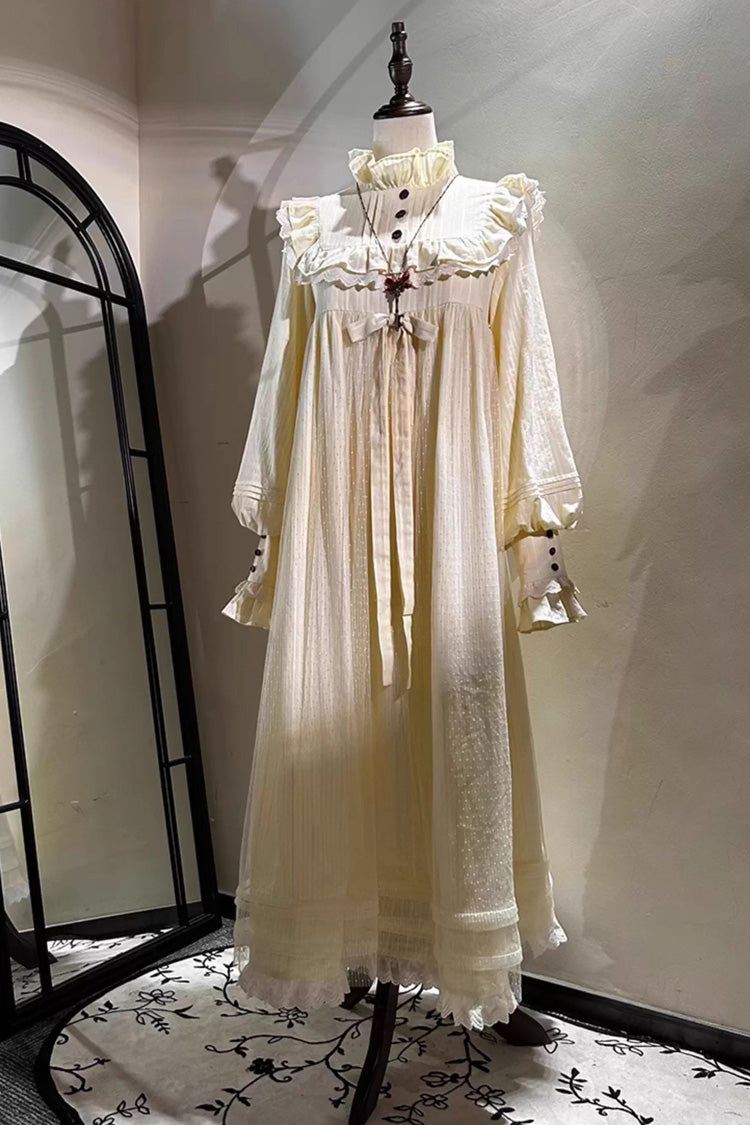 Ivory Long Sleeves Ruffle Bowknot Lace Sweet Lolita Home Wear Nightdress - Product - 3