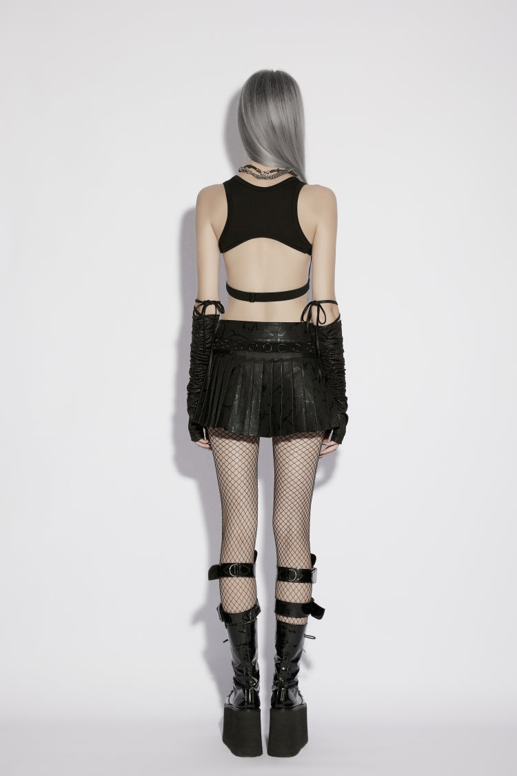 Black Printed Women's Punk College Style Cool Pleated Skirt - Product - 4